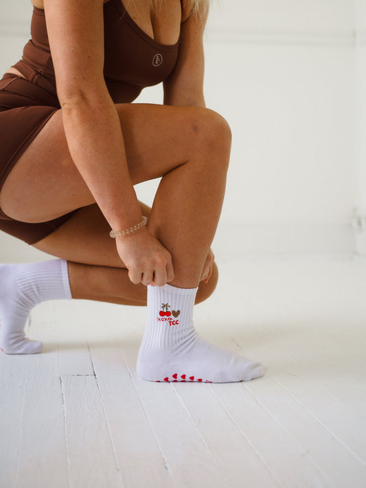 Core Club XOXO, TCC cherry pilates grip socks