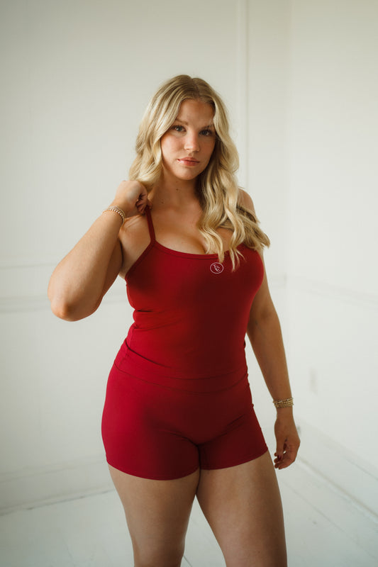 core club burgundy pilates activewear tank top, soft and supportive