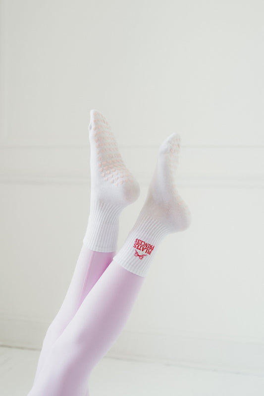 TCC core club Pilates Princess Pink Bow Grippy socks for yoga and barre and pilates