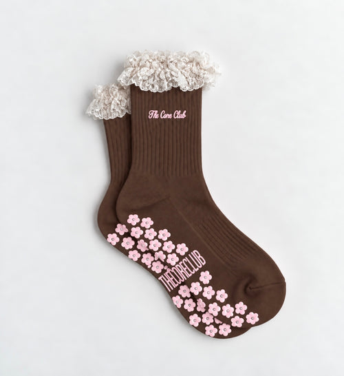 TCC Lace Trim Floral Grip Sock