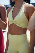 TCC Lime Yellow Halter Twist Front Sports Bra | Activewear