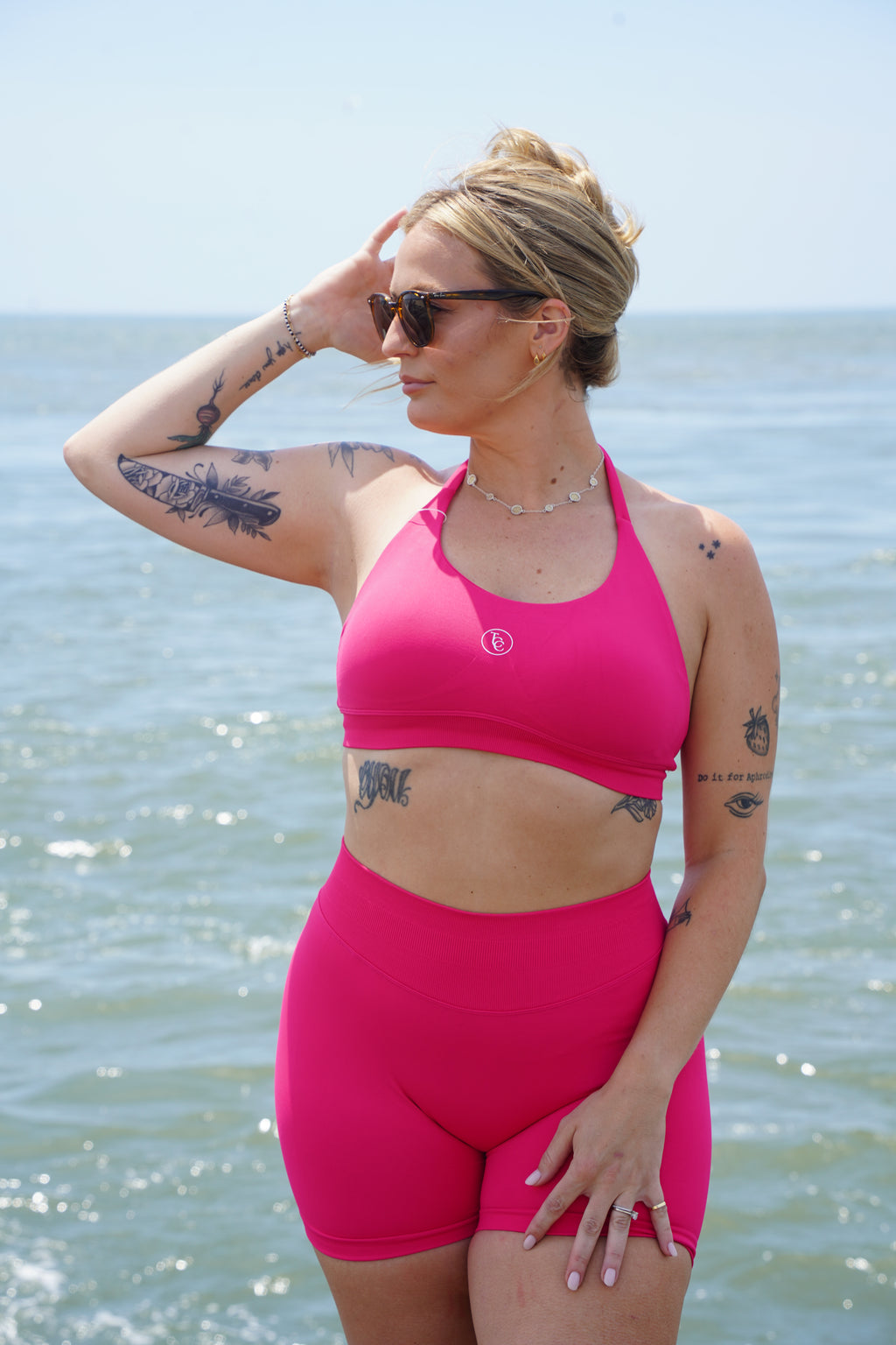 TCC Halter Sports Bra - Butter Yellow & Pink | Activewear