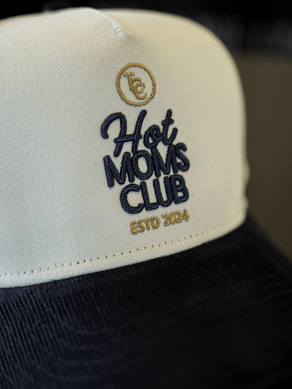 TCC Hot Moms Club Navy Corduroy Baseball Hat | Pilates Outfit Accessories