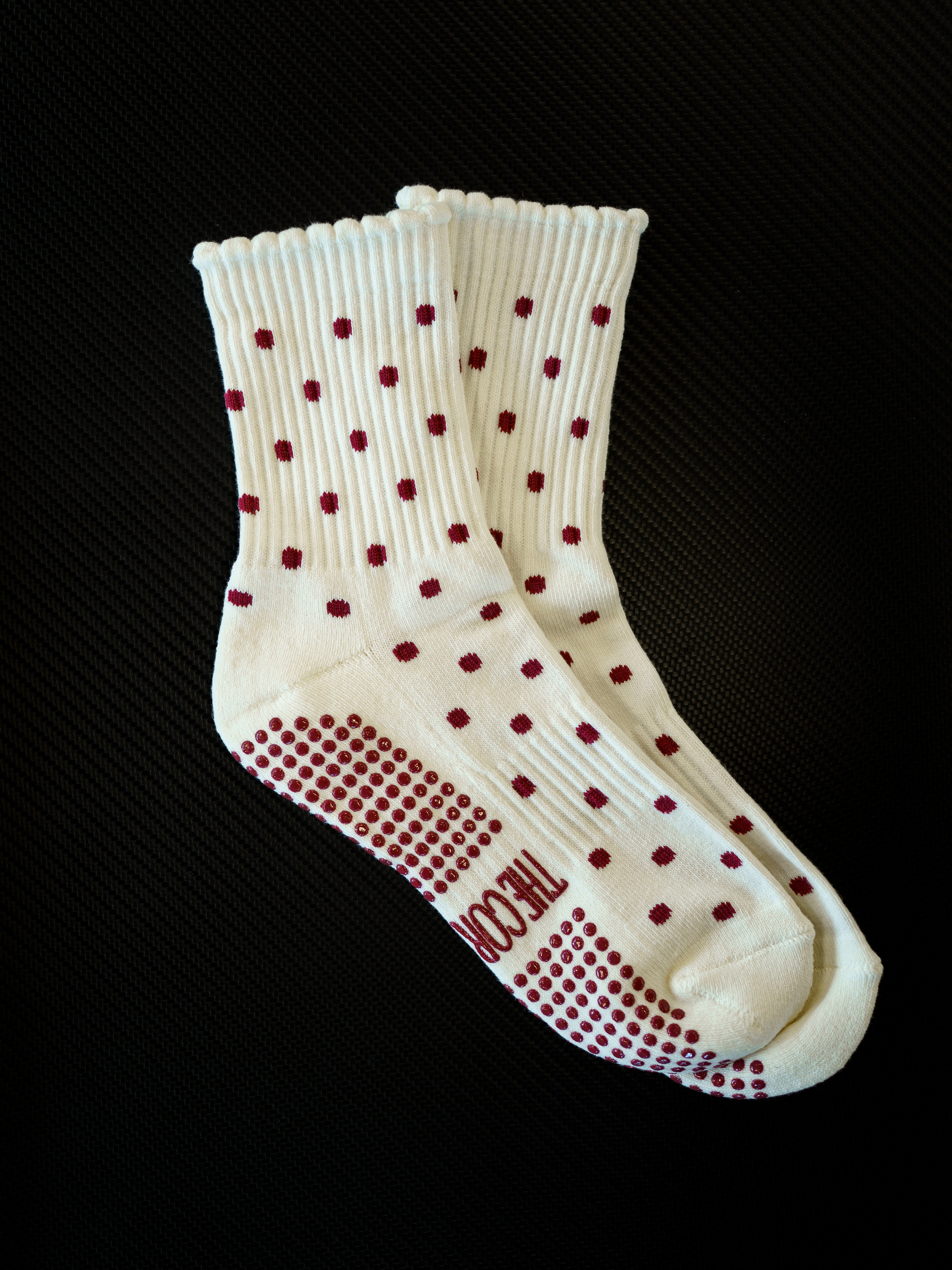 TCC Cream & Burgundy Polka Dot Grip Sock