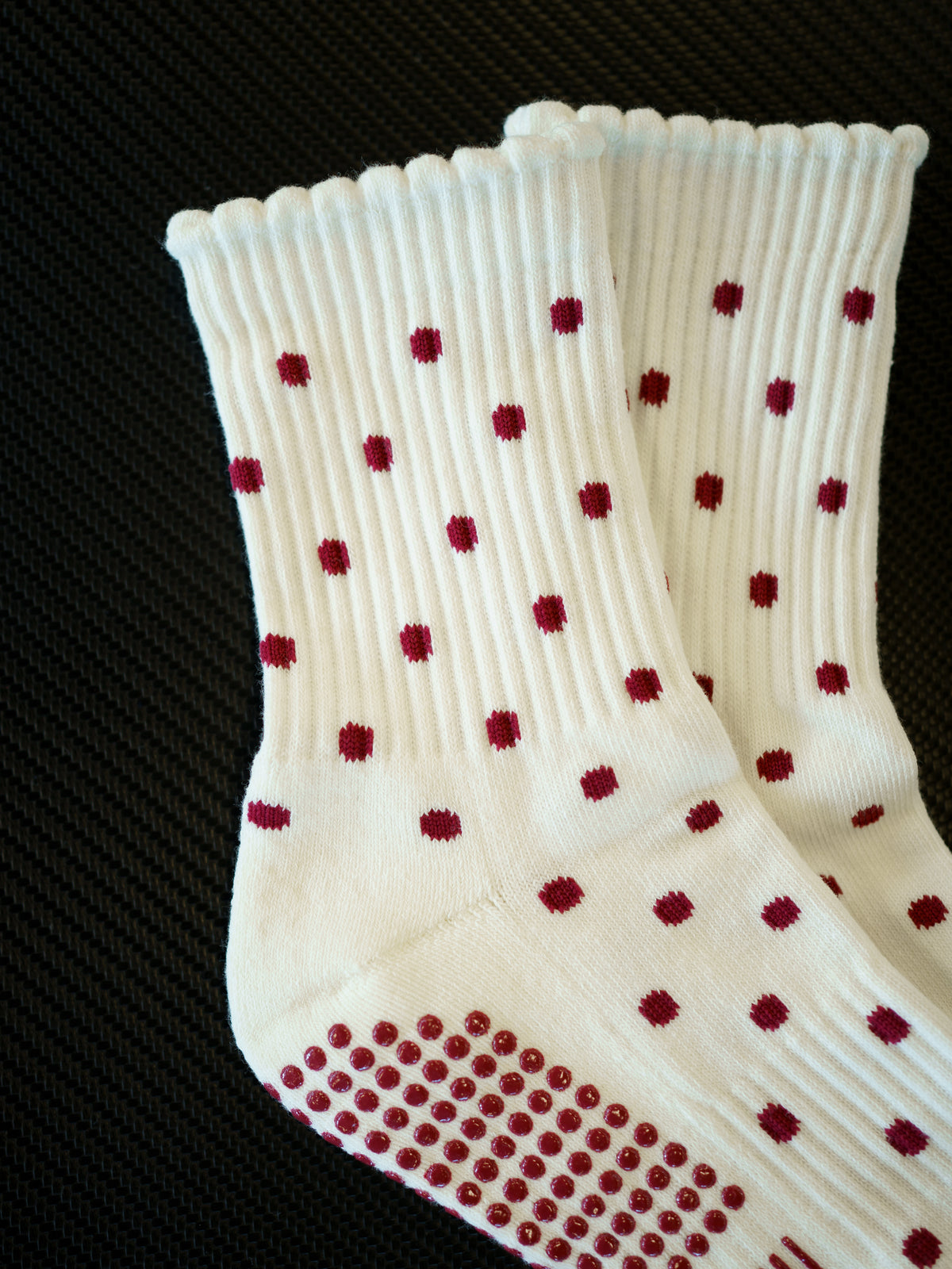 TCC Cream & Burgundy Polka Dot Grip Sock