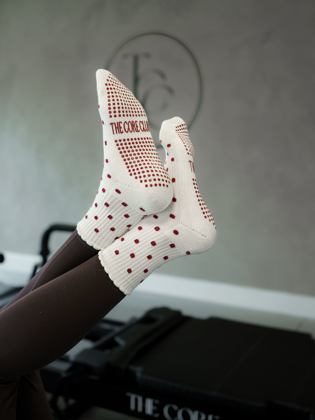 TCC Cream & Burgundy Polka Dot Grip Sock