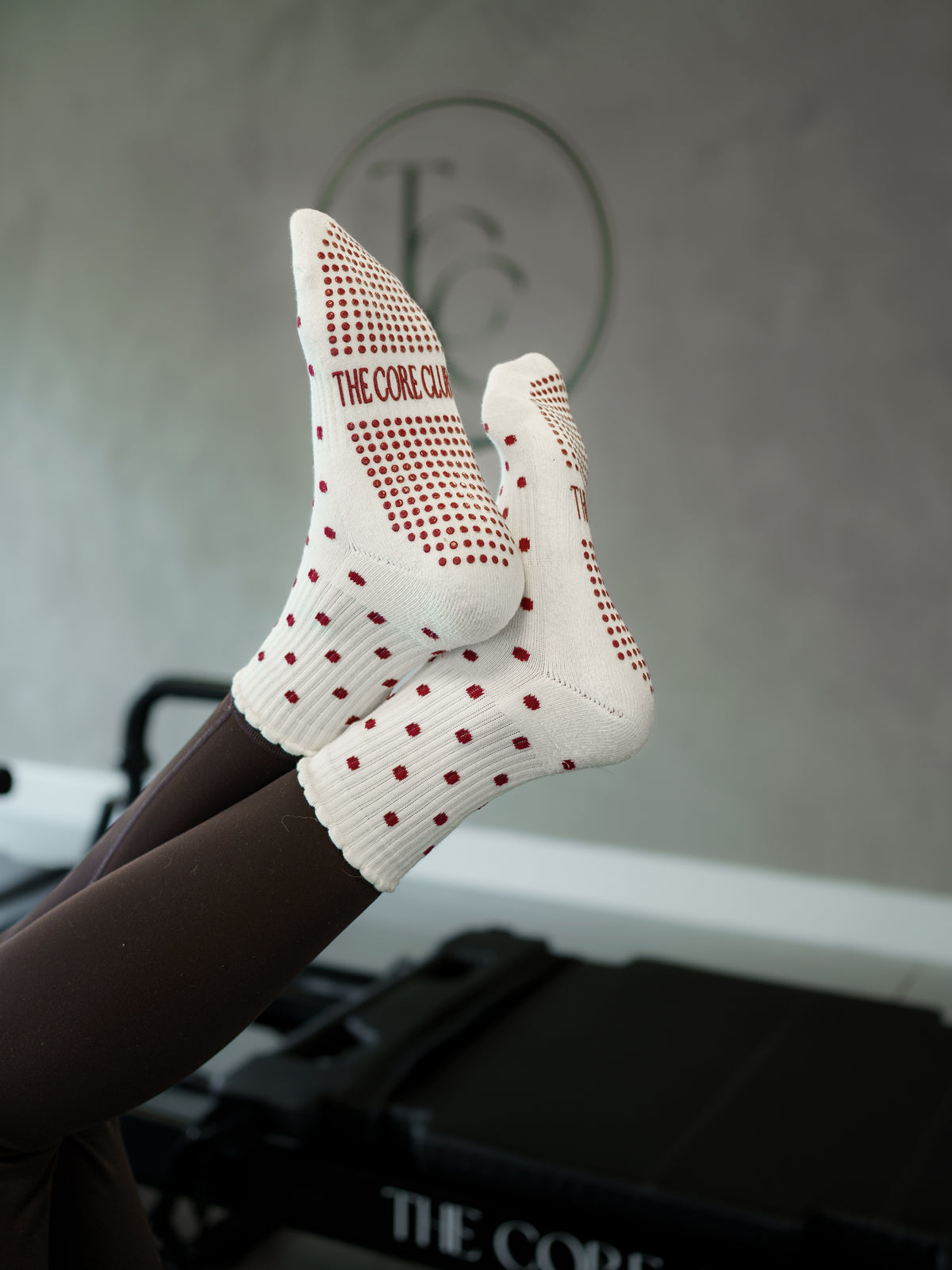 TCC Cream & Burgundy Polka Dot Grip Sock