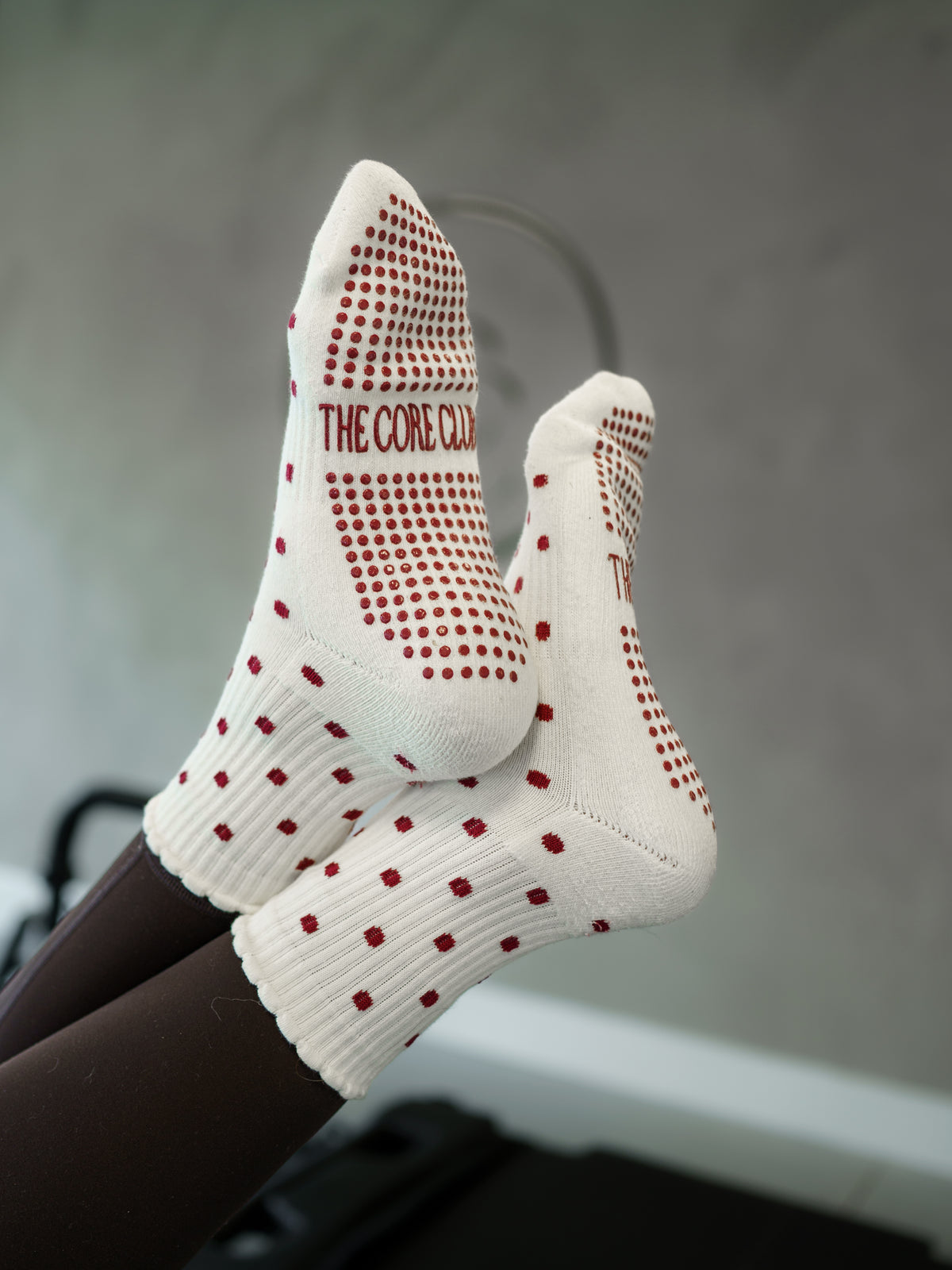 TCC Cream & Burgundy Polka Dot Grip Sock