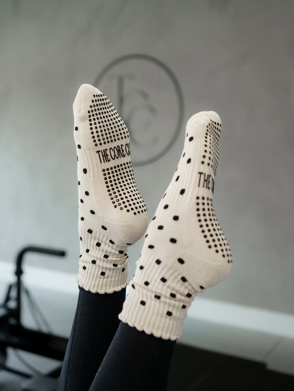 TCC Cream & Black Polka Dot Grip Sock