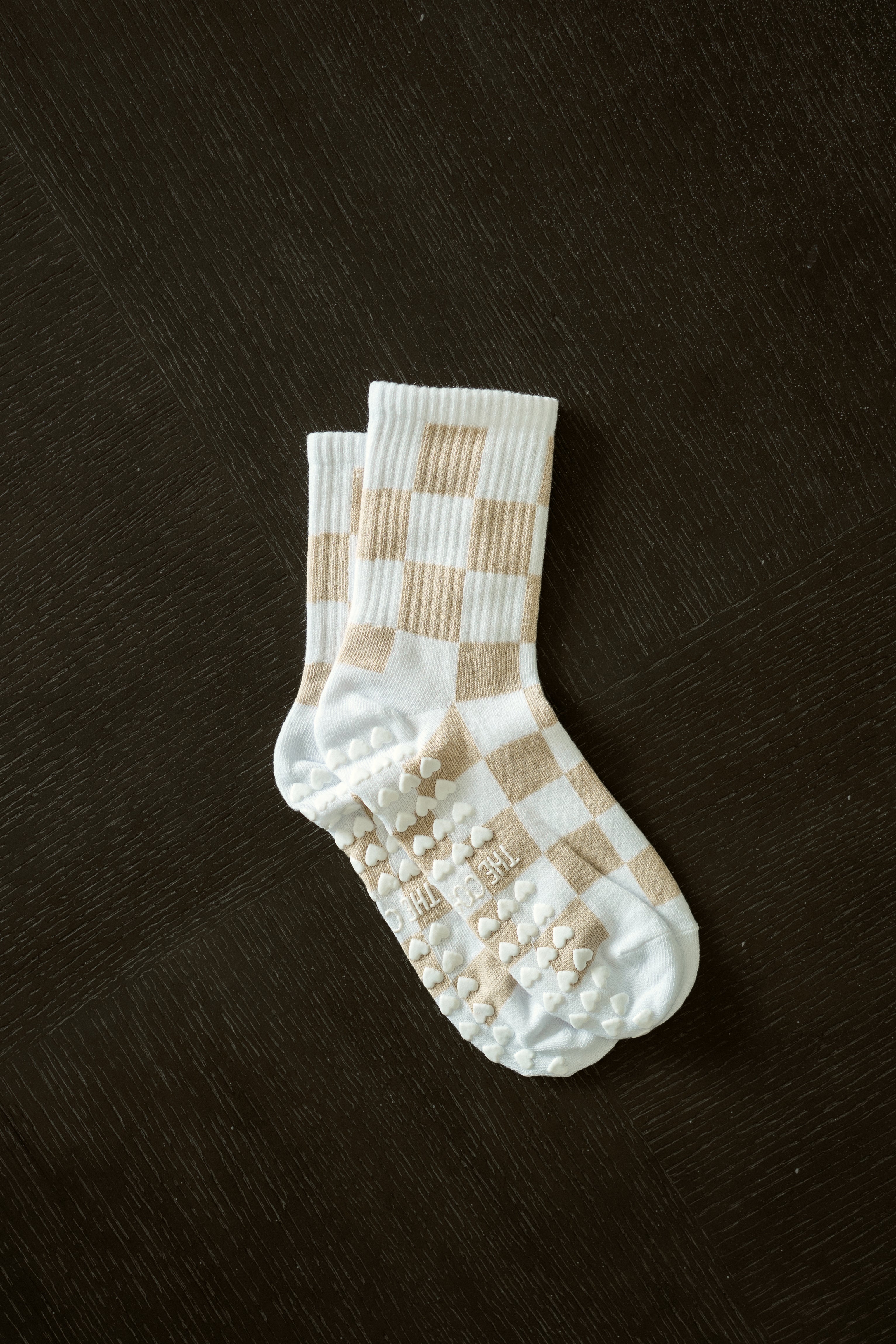 TCC White & Sand Checkered | Pilates & Barre Grippy Socks