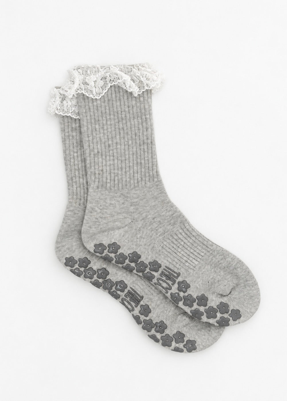 TCC Slouch Lace Trim Floral Grip Sock