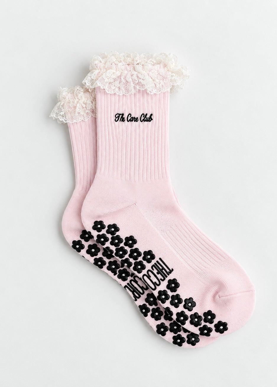 TCC Lace Trim Floral Grip Sock