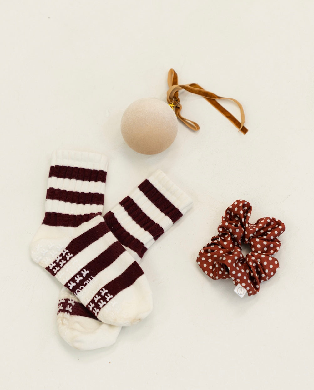 TCC Burgundy & White Bow Grip Sock  | Pilates & Barre Grippy Socks