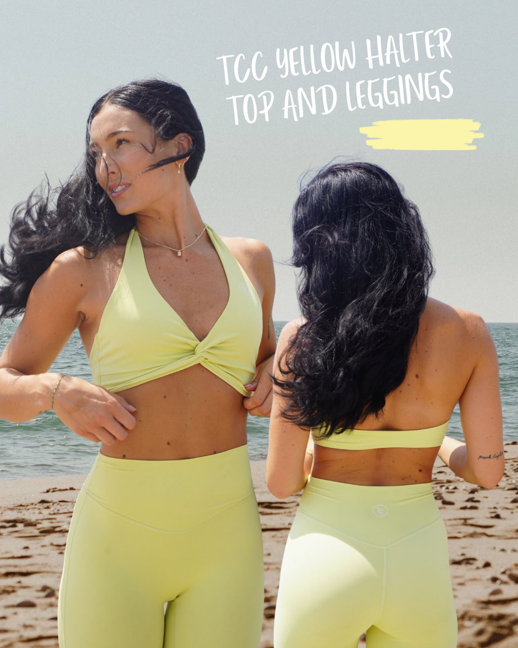 TCC Lime Yellow Halter Twist Front Sports Bra | Activewear