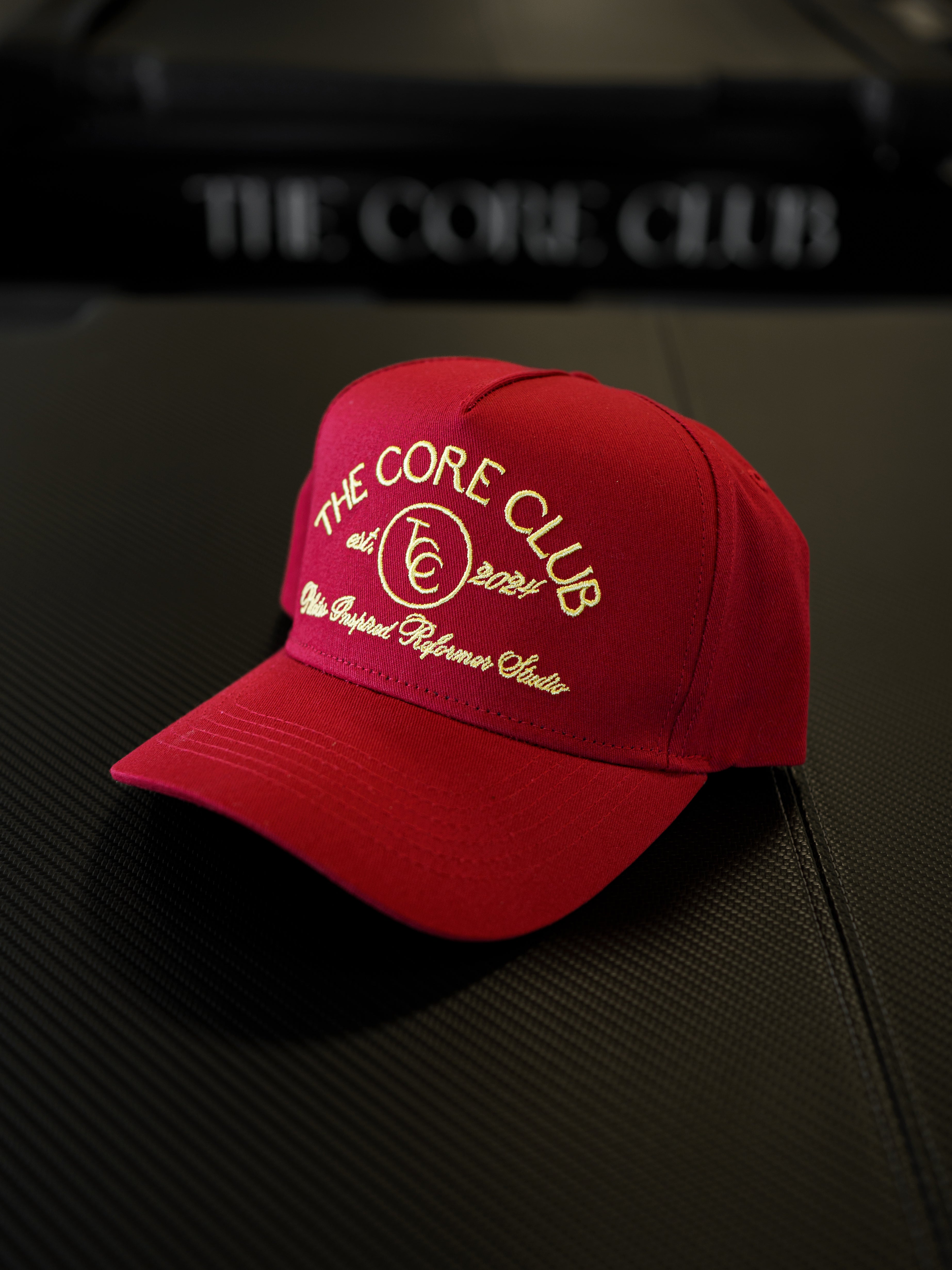 The Core Club TCC burgundy and yellow baseball hat, OG hat, salisbury university colors