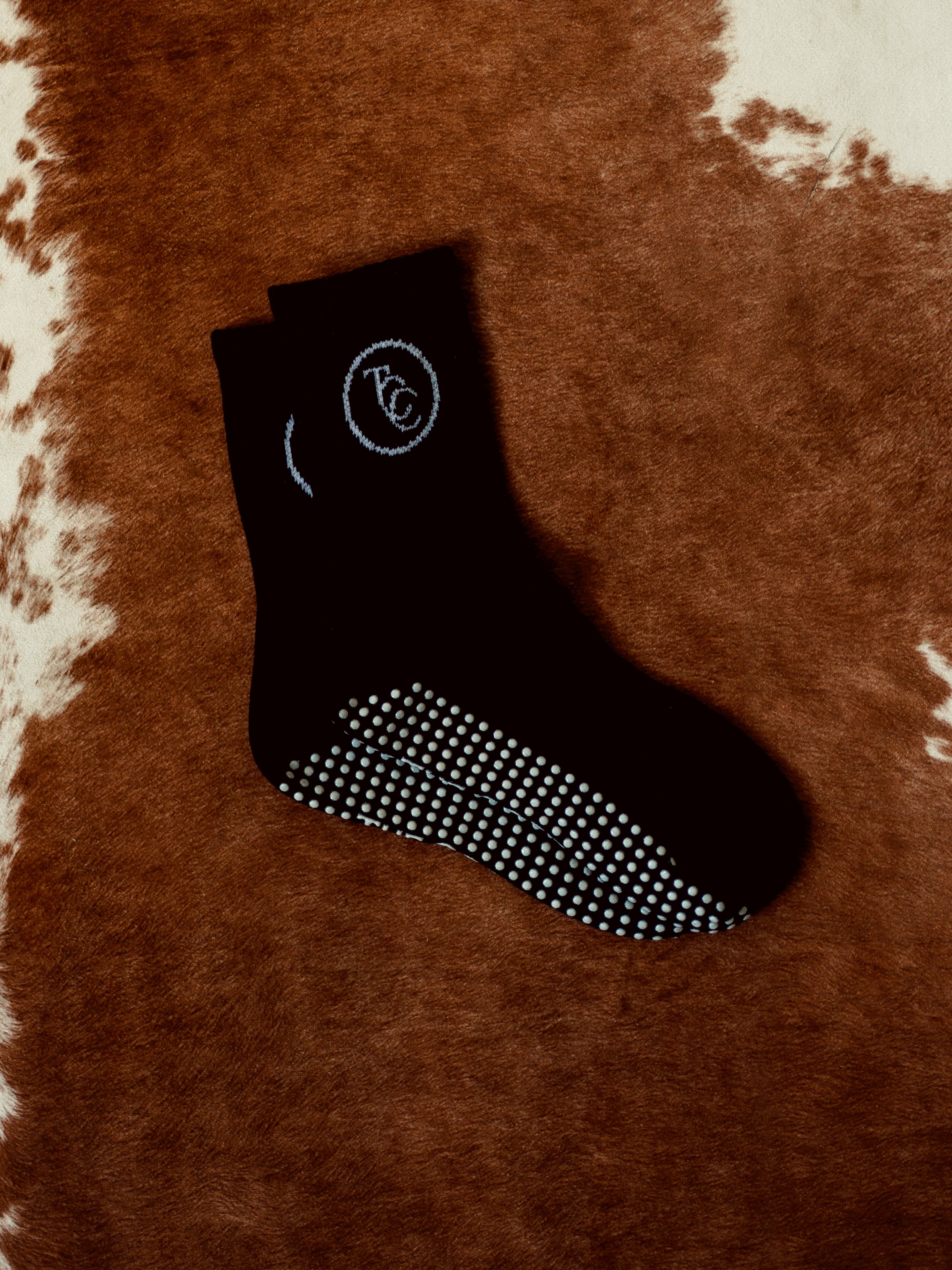 TCC Original Round Logo Grip Socks black and white grips pilates and barre socks