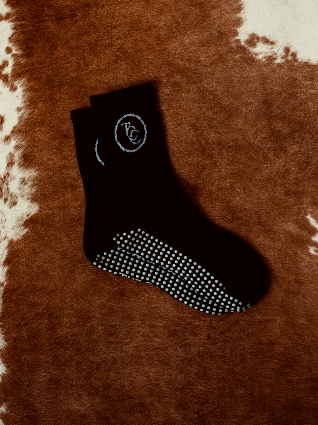 TCC Original Round Logo Grip Socks black and white grips pilates and barre socks